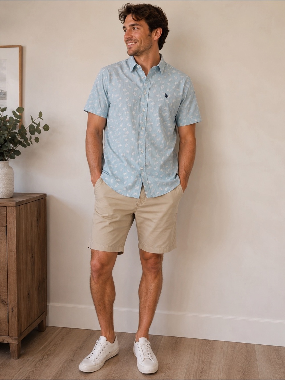 U.S. Polo Assn. Men’s Light Blue Floral Print Short Sleeve Button-Up Size Large